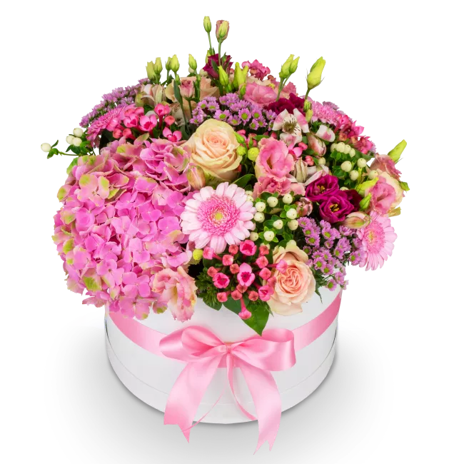 Box růžových květin